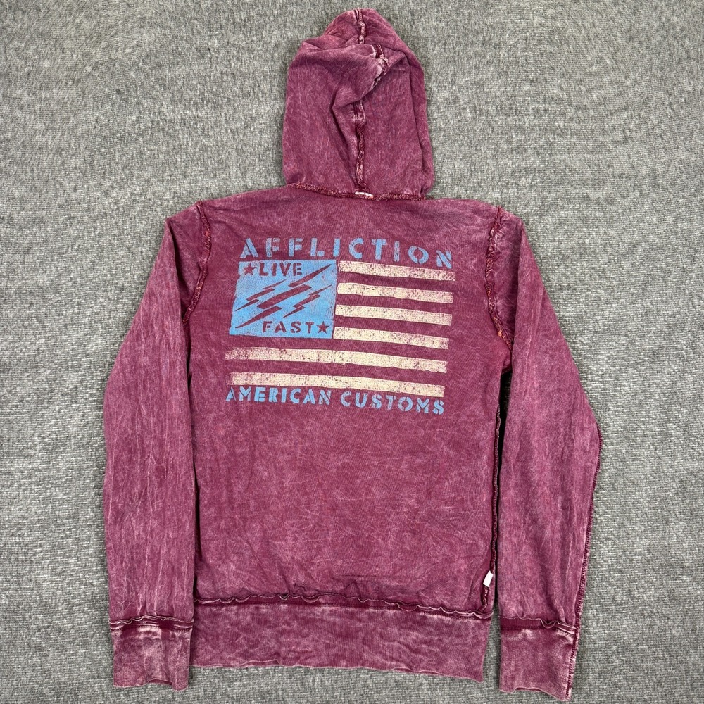Vintage Affiliction Reversible Hoodie Womens Small Red Full Zip Live Fast Y2K - Picture 6 of 9
